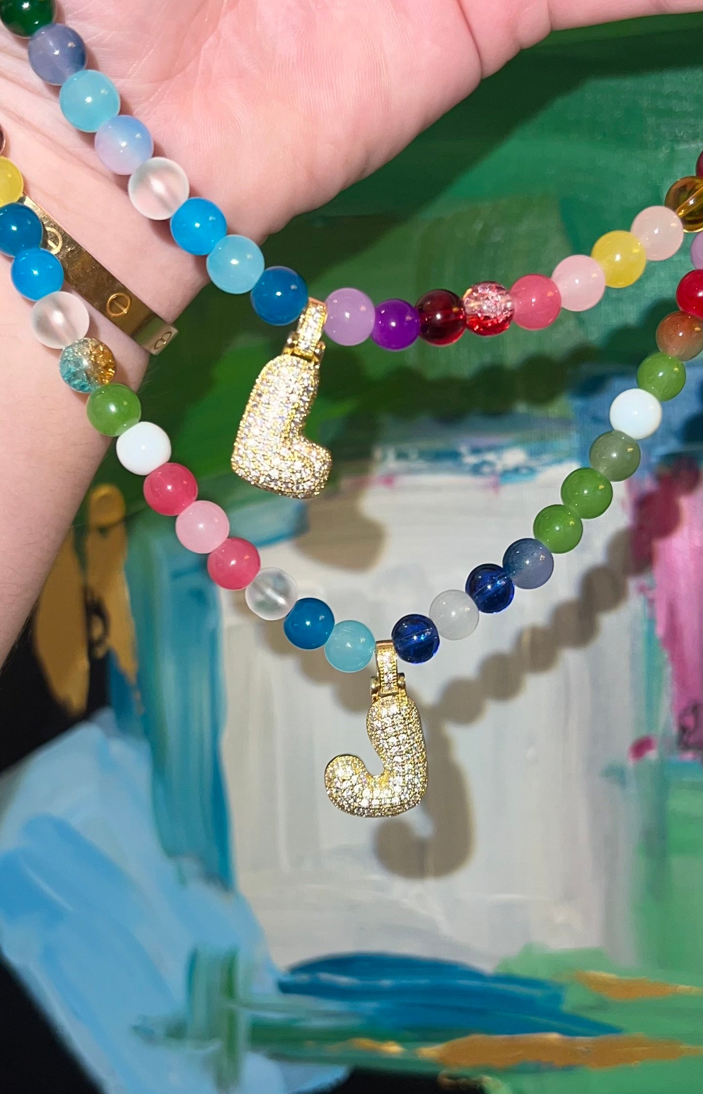 Beaded Bubble Letter Necklace