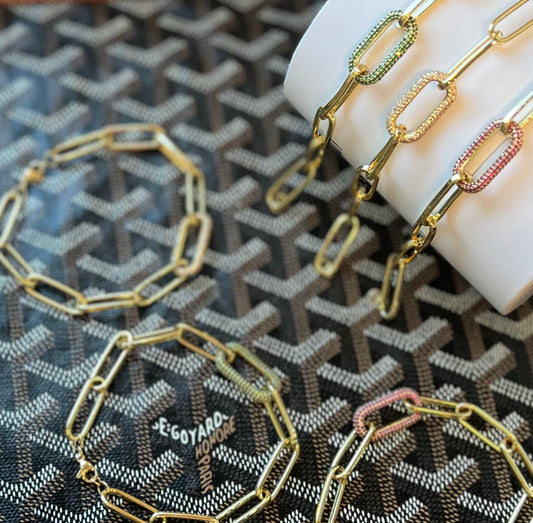 Paperclip Bracelet with Pavé paperclip